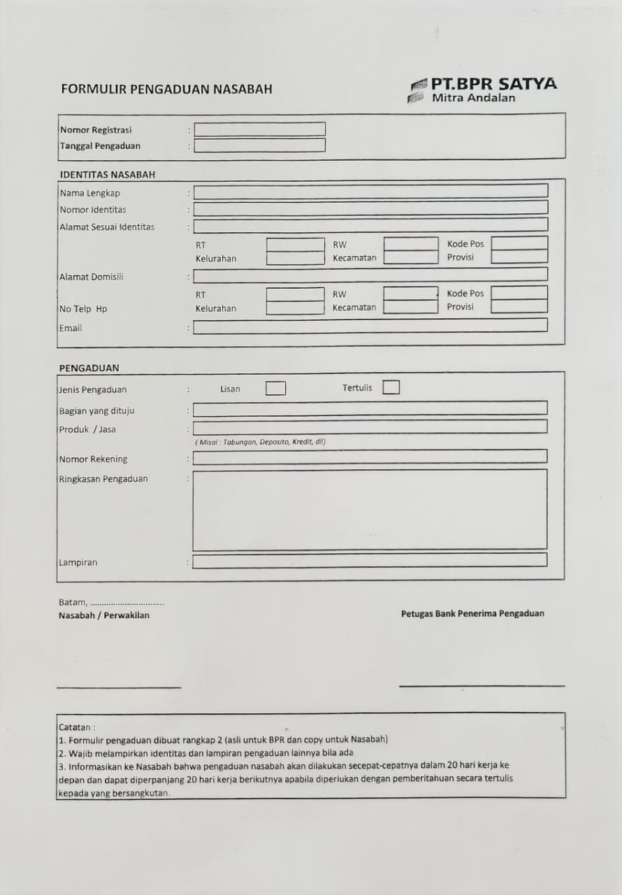 Form pengaduan - BPR Satya Mitra Andalan